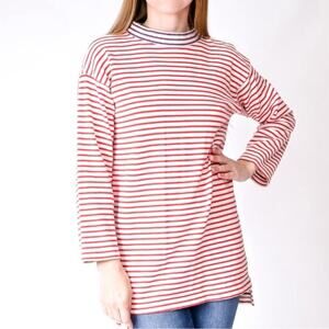 SIR Red White Striped High Low Mock Neck Tunic Sweater Women’s